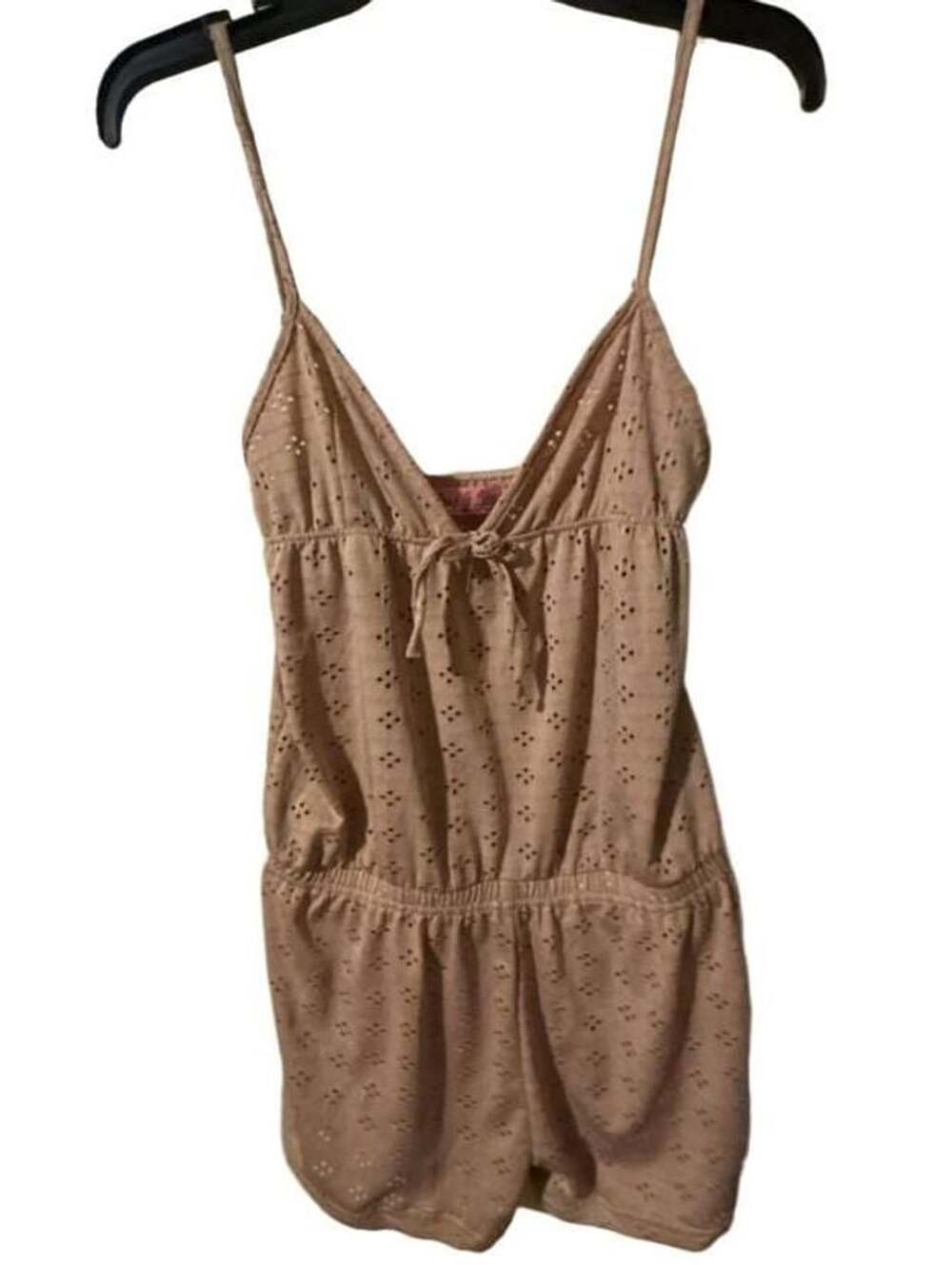 Love to Sleep Romper Coffee Eyelet Tie Front Adj Straps M